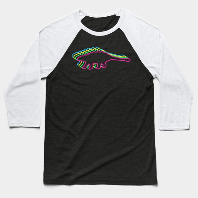 Ankylosaurus 80s Neon Baseball T-Shirt by Nerd_art